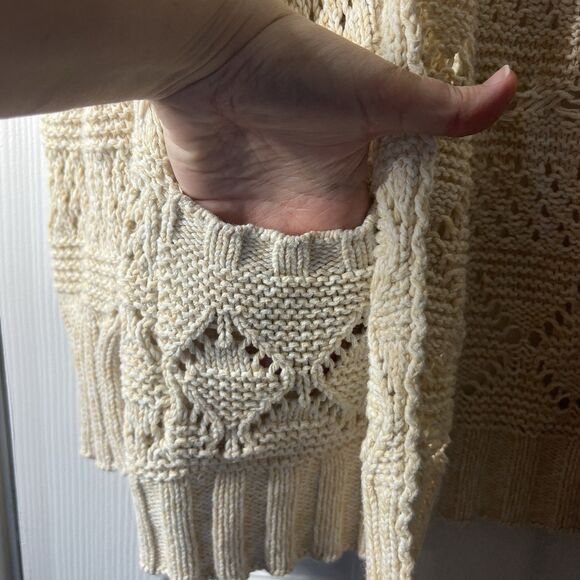 Lucky Brand Women’s Crochet Knit Cardigan Sweater Beige Cotton Blend S - Picture 5 of 14